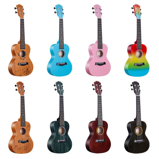 Geeignet für furniere Ukulele-Anfänger-Studenten Erwachsene Frauen mit männlichen Studenten 23-Zoll-Uklili-Kinder-Einführungsgitarre 23-Zoll-Regenbogen farbenfrohes Monogramm + Lehrbuch