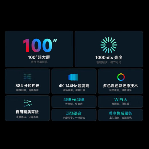 
Xiaomi TV 100-inch giant screen 1000nits peak brightness 144Hz high brush Far field voice 4GB + 64GB flat-screen TV SPro100 [high-end flagship theater] 100-inch SPro100 inch 12799