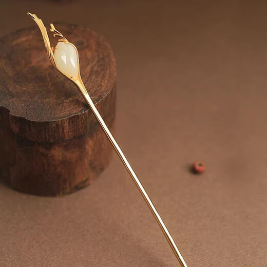 Mourou Chinese style magnolia hairpin simple modern white magnolia step shake hairpin ancient style Hanfu hairpin headdress golden branch jade hairpin A0901C