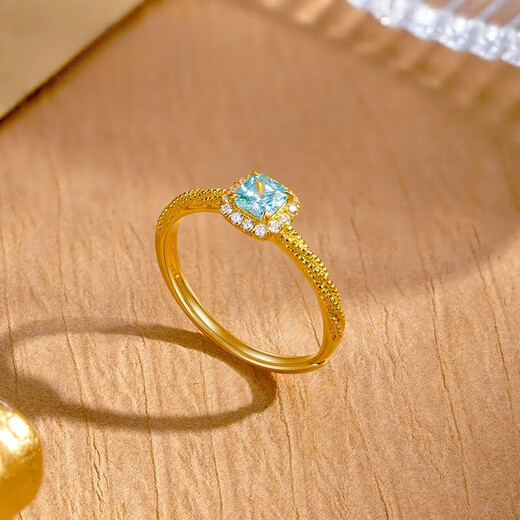 COASZE blue sugar cube gold ring inlaid with blue zircon and sapphire solid gold square diamond ring for girlfriend and wife blue sugar cube ring