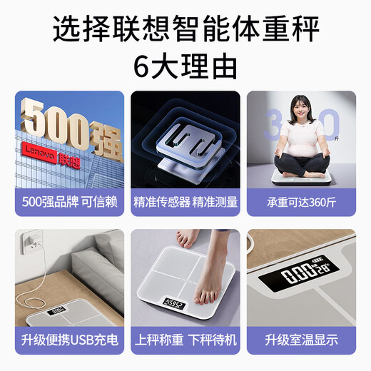 Lenovo Electronic Scale Human Body Waage Haushalte Gewichtsgrad Genauer Gewichtsverlust Hochgenauige intelligente Skala Mint Green USB -Ladungsmodell