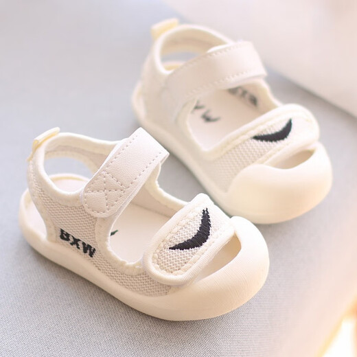 Rabbit Big Wen Infant and Toddler Sandals 0-1 Years Old Baotou Toddler Shoes Summer Anti-Slip Soft Sole Boys and Girls Shoes 6-12 Months BXW White Sandals 1 Pair Single Size 13.5cm Length (1-2 Years Old)