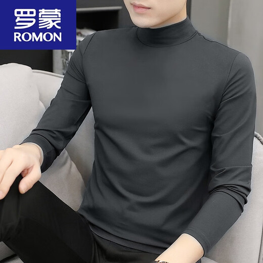ROMON Modal half-high collar long-sleeved T-shirt for men in autumn and winter plus velvet warm bottoming shirt with mid-collar autumn coat for men Modal-burgundy L 120~135Jin Jin equals 0.5kg Slim fit