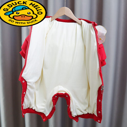 G.duck little yellow duck newborn baby down cotton jumpsuit New Year clothes baby girl 100-day anniversary outfit winter outing PF238 lace flower romper red 66cm