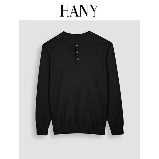 Hany (HANY) thickened cashmere cotton new Chinese style sweater men's black Henry collar business warm knitted bottoming sweater autumn Buckel Obsidian Black 4XL recommended 220Jin Jin is equal to 0.5 kg or more