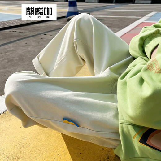 Qilin Ka (Qilinka) Avocado Green Casual Hosen für Männer im Frühling und Sommer High Street Straight Hosen Hong Kong Style Design Sinn für vielseitige hübsche Hose Pink 9855 L