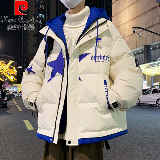 皮尔卡丹（pierre cardin）青少年棉衣外套男孩初中高中学生假两件羽绒棉服大童冬装加厚棉袄 677米色(加棉加厚) 品质保证 L 100-120斤左右