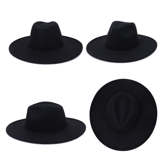 Select letter European and American autumn and winter large brim felt hat peach heart top fashion casual flat brim hat for men and women British imitation woolen material jazz hat gray coffee suitable for 56-58CM head circumference