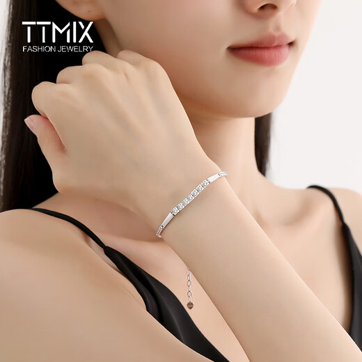 TTMIX platinum bracelet with diamond pattern PT950 platinum bracelet, versatile simple hand jewelry, birthday gift for girlfriend, custom deposit, custom engraving