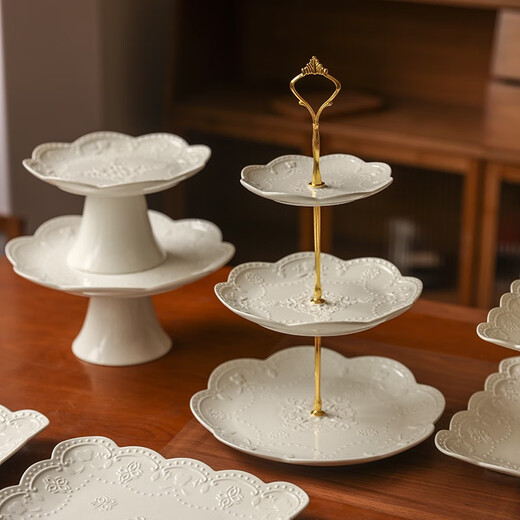 Jiayi Kitchen Decorative Dessert Table Display Rack Ornaments European Cold Dinner Tea Break Table Cake Dessert Tray Afternoon Tea Snack Rack Three-piece Set