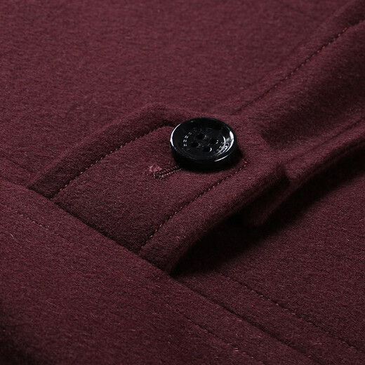 Hongdu new wool coat mid-length buckle fashionable slim suit collar daddy suit 100 wool men's jacket Burgundy EN1277-3 S 165/84A