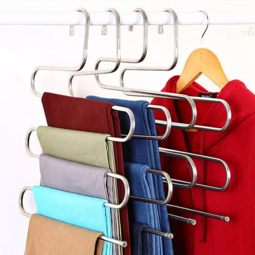 Chuangjing Yixuan [Selected] Folding trouser stand multi-function multi-layer pants clothes rack for household magic pants wardrobe storage artifact pants Five-layer pants rack [upgraded stainless steel style] 4 pieces