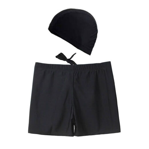 Pisces Rabbit swimming trunks men's swimming cap and swimming goggles two-piece set equipment hot spring flat angle anti-embarrassment trendy brand enlarged quick-drying men's swimming trunks black swimming trunks + boxed nose clip earplugs M M recommends 70-80Jin Jin equals 0.5 kg