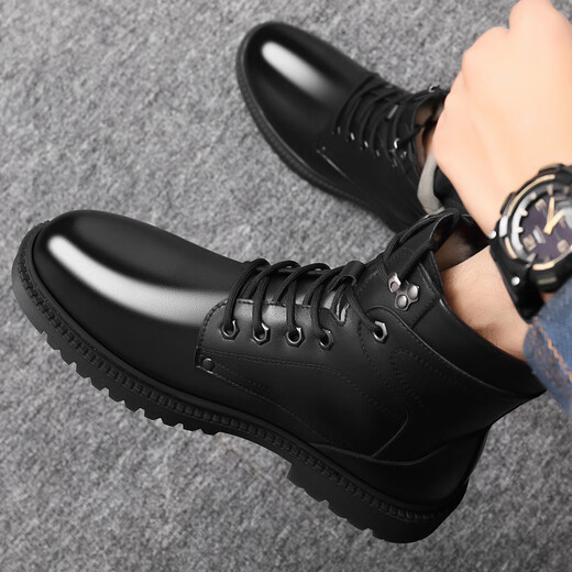 Chuitianpeng 3513 cruiser men's boots tactical special officers and soldiers combat boots winter high-top pure wool army hooked cotton leather shoes to keep warm 3518-1 black single shoe style 40