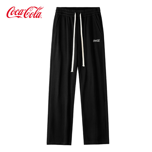 可口可乐（Coca-Cola）休闲裤男夏季冰丝卫裤情侣宽松直筒长裤 黑色常规 L