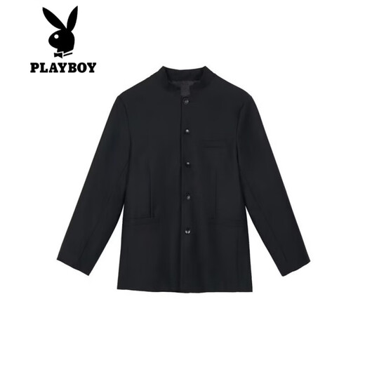 Playboy (PLAYBOY) new Chinese style men's suit men's spring and autumn stand-up collar shoulder pad coat Chinese tunic suit Tang suit casual suit black XL 120-140Jin Jin equals 0.5 kg