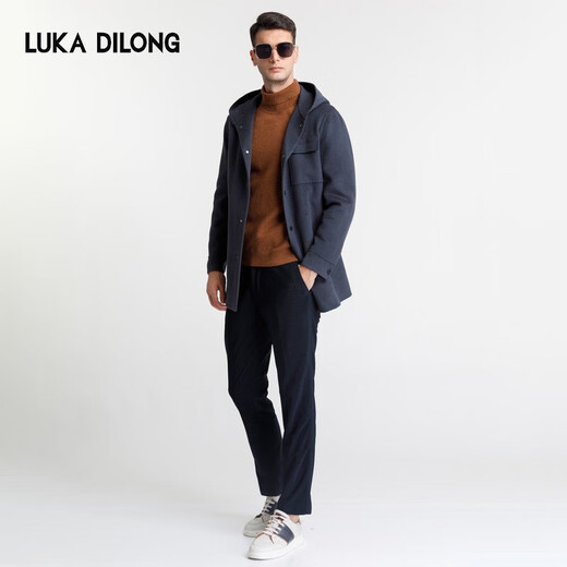 Lucadilong [wool + mulberry silk] Autumn and winter new mid-length hooded men's warm wool coat coat gray L (50)