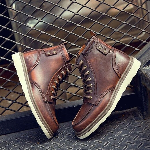 Carter cat men's shoes autumn and winter new leather work shoes high top Martin boots short boots spring and summer men's shoes casual outdoor brown 41