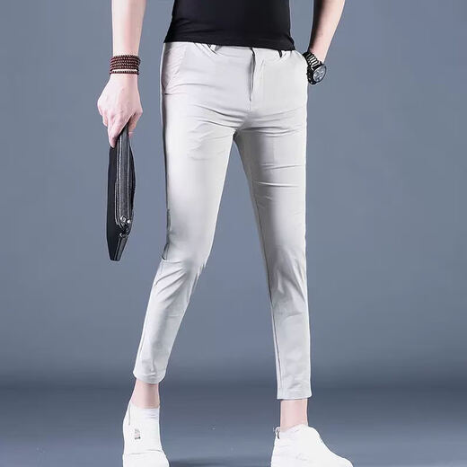 Cool Head Summer Pantalon décontracté pour un pantalon de neuf points pour hommes à la mode mince Petits pieds pour le pantalon masculin pour un pantalon de 9 points masculin d'été mince CJ9902 Gray clair taille 29