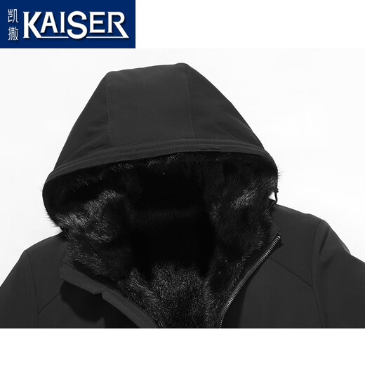KAISER mink parka men's hooded mink fur lining mink coat men's political and business style office style nikk business wear black XL (175) (suitable for 120-135 Jin Jin equals 0.5 kg)