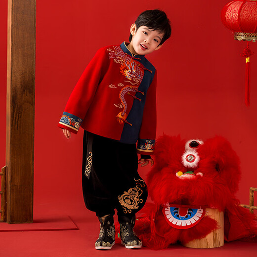 Qibo Hanfu Boys Winter 2026 New Children's New Year's Clothes National Style Ancient Costumes Yunqilongxiang Red and Blue Tops 120