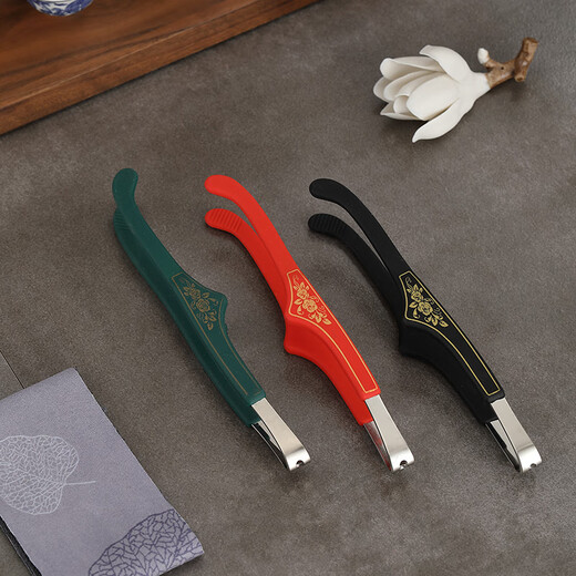 Bifa silicone high-grade stainless steel tea clip non-slip tea cup clip household kung fu tea tweezers tea set accessories set silicone stainless steel tea clip - green