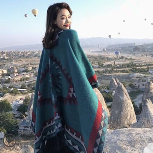 Hanqi Tibet Qinghai Tourism Cloak Shawl Women's Scarf Dual-purpose Thickened Nepalese Ethnic Air Conditioning Shawl Women's Exterior Class Classic Short Beard Style