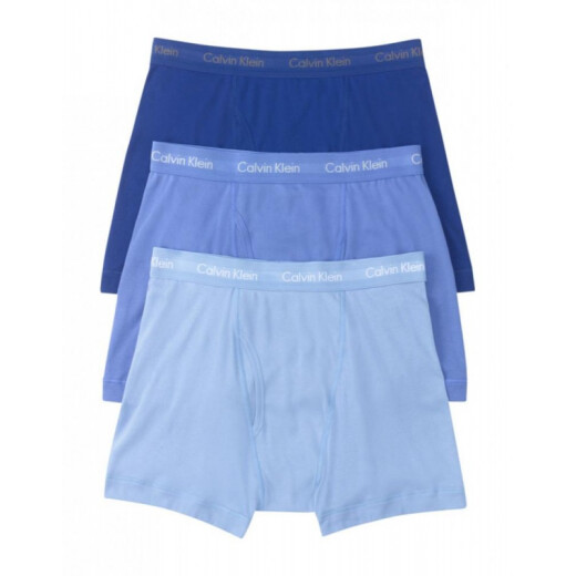 Calvin Klein/凯文克莱男士短内裤平角裤棉舒适3条装四角裤套装礼物BJ NB1289-902 Black/Cobalt w XL