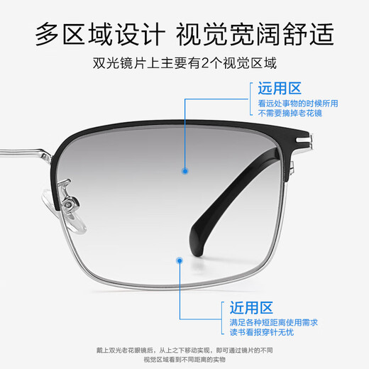 C大Shu防蓝光老花镜男士远近两用可开车走路德国进口渐变色双光老花眼镜 200度-德国进口防蓝光(55-59岁)