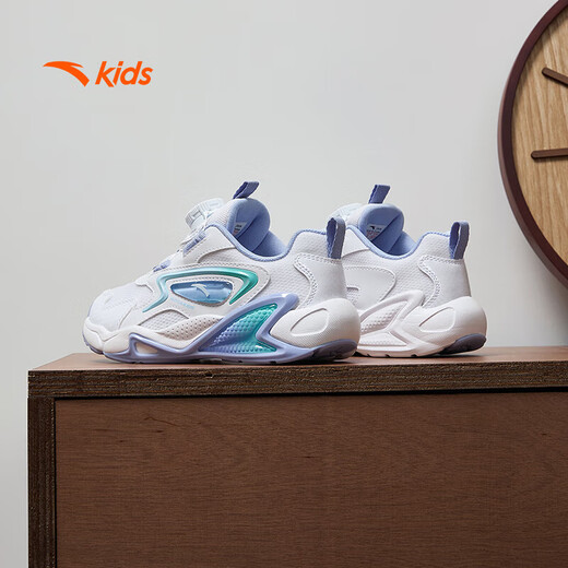 Anta-Kinder-Turnschuhe Mädchenschuhe 2024 Herbst und Winter Trendy Mesh Leder Knopf und Samt-Baumwollschuhe [Kindernahrungsmittel] Weiß/Fliederblau/Blau 9904-2 Größe 33