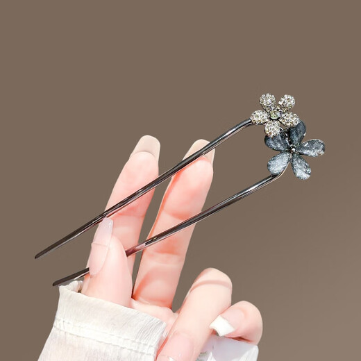 SHIJUN brand Valentine's Day gift, exquisite and high-end hairpin, crystal flower U-shaped hairpin, feminine temperament, modern crystal double flower U-shaped hairpin on the back of the head