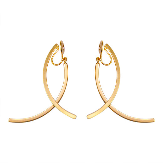 Sili long slim earrings, matte gold ear clips, temperament-free, high-end, niche design, metal commuting style earrings, matte gold, mosquito coil disc ear clips, a pair