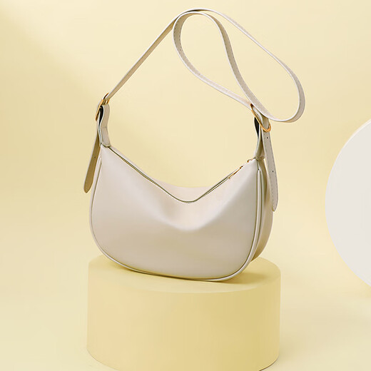 Bolsa Viney Bag Women's Cow Wide Bolsas Crossbody Light Luxury Empit Bag Bag Bold de cumpleaños For Girlfriend Wife [White] Bolsa de almohada de marca práctica de alta gama