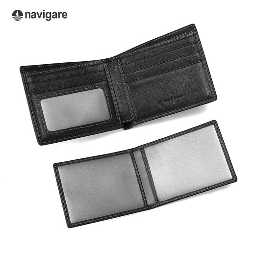 NAVIGARE Italian small sailboat wallet men's genuine leather short casual wallet driver's license card bag birthday gift gift black - no driver's license position first layer cowhide (counter gift box)