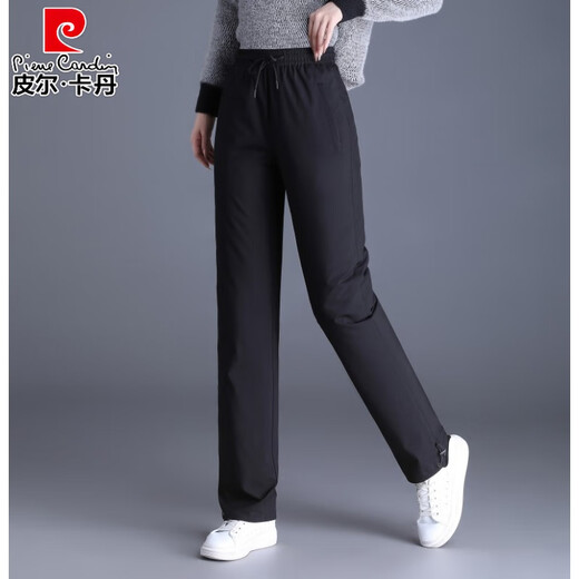 Pierre Cardin 2025 new down pants for women to wear in winter - 40 degrees below zero, goose down, middle-aged and elderly, high-waisted, large cotton, Northeastern mom, black, elasticated and removable, M, weight 100~110Jin Jin equals 0.5kg, fill power 850+