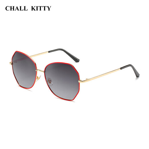 CHALL KITTY偏光太阳镜女韩版女士墨镜防紫外线开车驾驶眼镜高级感2025新款 红金灰-品牌礼盒装高档高级感