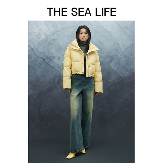 
THE SEA LIFE Trendy and cool short down jacket PU leather jacket for women's winter W13701 Black Mage S
