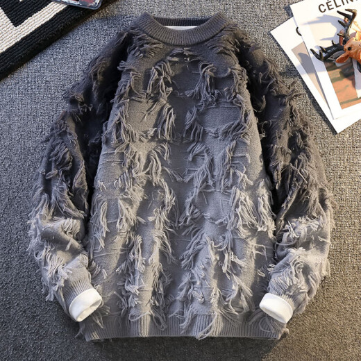 Suéter de gradiente de bushman invierno para hombres 2024 Nuevo suéter cálido engrosado de la ropa destructiva de borla masculina 9738 negro 3xl alrededor de 150-165 Jin [Jin equivale a 0.5 kg] se puede usar