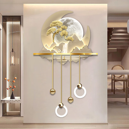 Drawing the modern light luxury entrance of the town, luminous decoration painting, three-dimensional corridor, corridor end LED wall light painting, new Chinese landscape painting, ZP3881 [Fulu Jinshan] Overall size: 80*132cm LED light painting (220V plug-in model + remote control) High-transparent acrylic + UV fine sculpture + three-dimensional physical metal lamp
