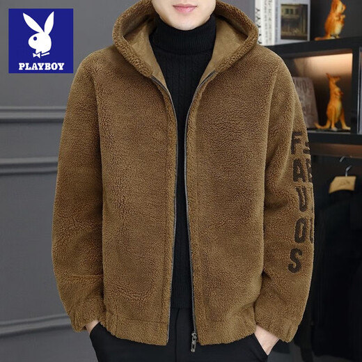 Playboy Double-sided Velvet Jacket Men's Autumn and Winter New Thick Velvet Warm High-end Loose Casual Jacket Men's Jacket Upgraded Velvet Lining Stand Collar Gray 2XL Recommended 130-145 Jin Jin equals 0.5 kg