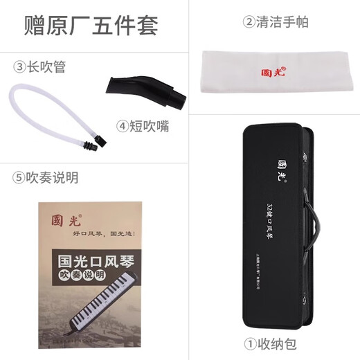 国光口风琴37键学生用32键初学者儿童课堂教学款成人演奏吹管乐器 37键黑色【全乐理专业演奏】