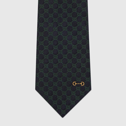 GUCCI Gucci GG silk jacquard tie gift dark blue and green one size