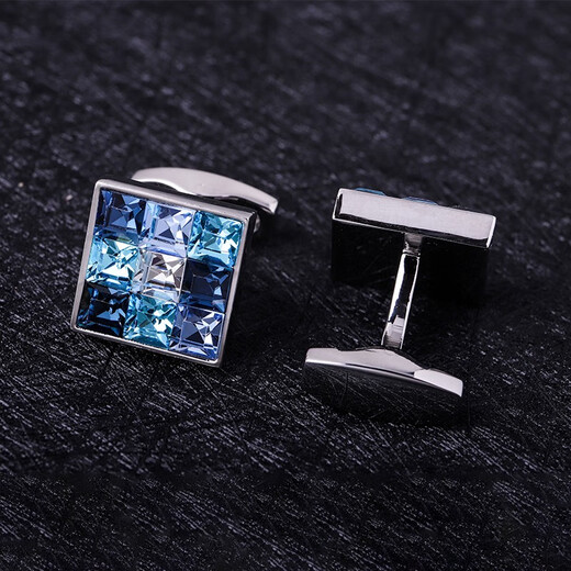 KFLK men's luxury crystal cufflinks, high-end shirt sleeves, business gifts, cuff buttons, custom engraving gift box, blue