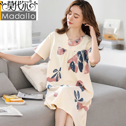 Modal High-End-Nachthemd für Frauen im Frühjahr und Herbst Sommer reines Baumwoll kurzärmelige schwangere Frauen losen dünnen langen Rock mittleren Alters im mittleren Alter großer Pyjamas T9901_nightgown M (80-100jin [Jin gleich 0,5 kg]))