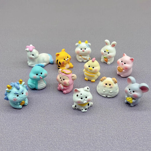 Gelun twelve zodiac creative micro landscape cartoon ornaments simulated animals tiger snake monkey horse sheep pig children's small dolls colorful zodiac 12-piece combination pack