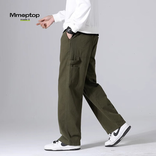 MMOPTOP Japanese overalls men's autumn and winter loose cotton retro logging straight casual pants 8335 military green L