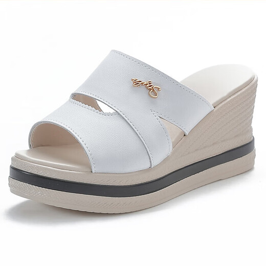 Woodpecker high heel sandals for women 2025 summer new slippers for women wearing high-value wedge non-slip sandals white 37