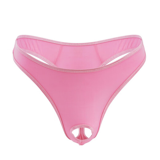 前开洞免脱冰丝男士情趣丁字裤 性感透明低腰T裤男式弹力情侣开档 黑色 均码