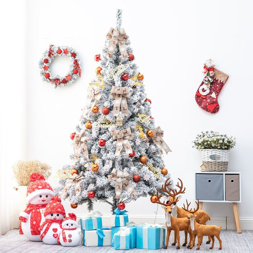 Tingmo snow Christmas tree decoration simulation tree home decoration tree hotel mall Christmas decoration Christmas scene decoration snowflake blue-1.2m Christmas tree set meal