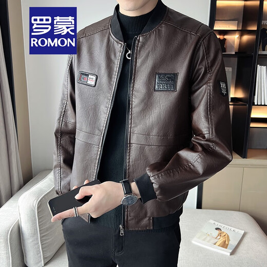 Chaqueta para hombres de Romon Leather 2023 Nuevo primavera y otoño motocicleta collar de béisbol chaqueta de cuero moderna xl